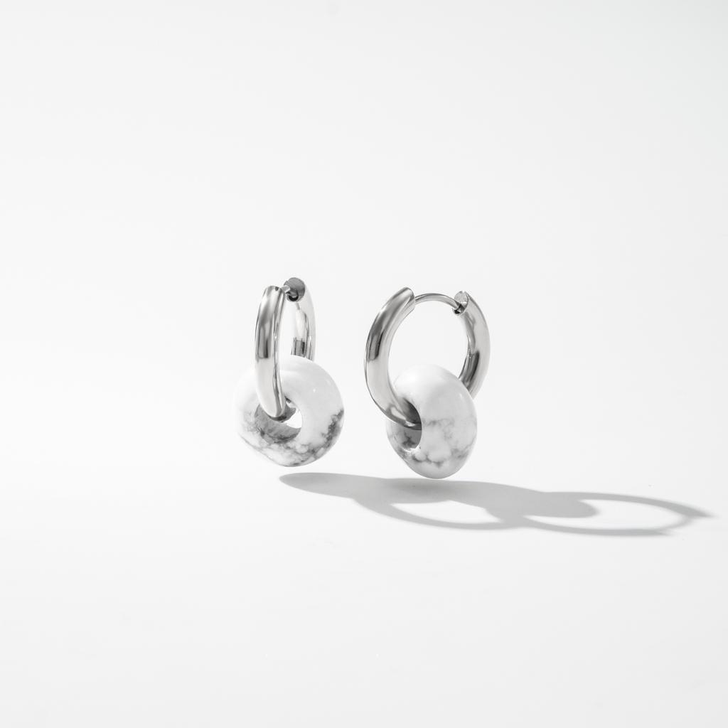 YF7031 Модные Не Тускнеющие Гипоаллергенные Украшения 18K PVD Позолоченная Нержавеющая Сталь Натуральный Камень Агат Драгоценный Камень Серьги-Кольца