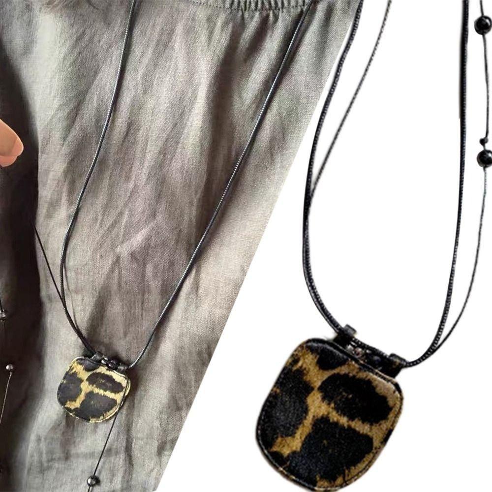 with Long Strap Mini Necklace Leopard Print Wearing Key Bag Necklace Jewelry Accessories