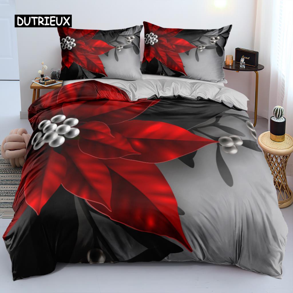 3D Floral Bedding Set Duvet/Quilt/Comforter Cover Sets Flower Bed Linen Merry Christmas Design Custom King Queen Full Size