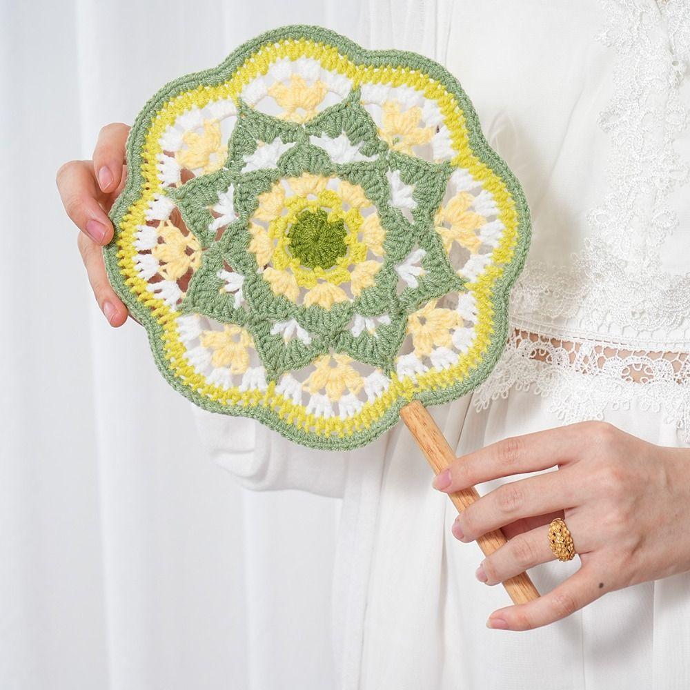 Yarn Crocheted Antique Style Fan Classical Weaving Fun Decorative Craft Fan Girlfriend
