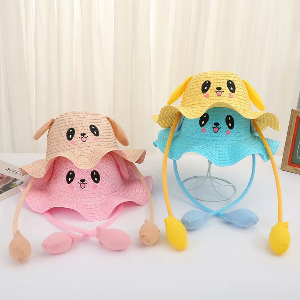 Moving Ears Rabbit Straw Hats Breathable Sun Hat Multifunctional Children's Hats  Summer Girls Boys