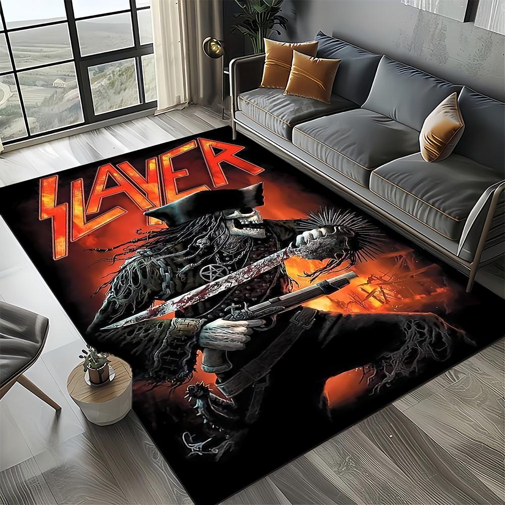 3D Retro Band Slayer Heavy Metal Rcck Sign Carpet Rug for Living Room Bedroom Home Sofa Decoration,Kid Play Non-slip Floor Mat