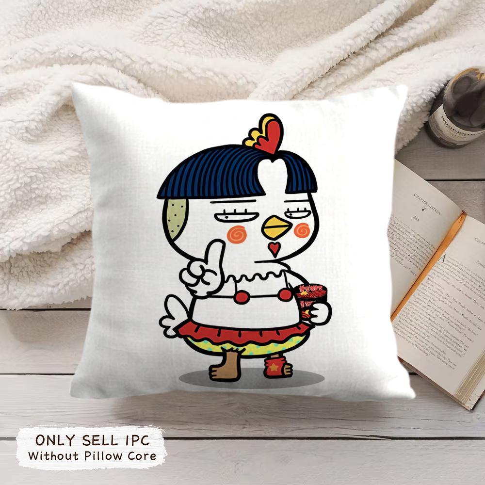 Cute Anime BBuldak Rame Cushion Cover Soft Plush Fabric DoubleSided Printed Pillowcase for All Seasons Home Decor
