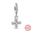 925 Sterling Silver Four Leaf Clover Style Green Clear Zircon Heart Lucky Beads Fit Original  Charms Bracelet DIY Jewelry