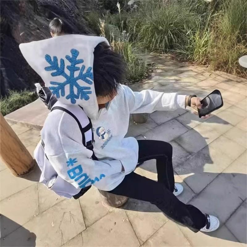 2026 Mens Loose Fit Hooded Sweatshirt Christmas Snowflake Letter Embroidery Couple Style Winter Casual Top