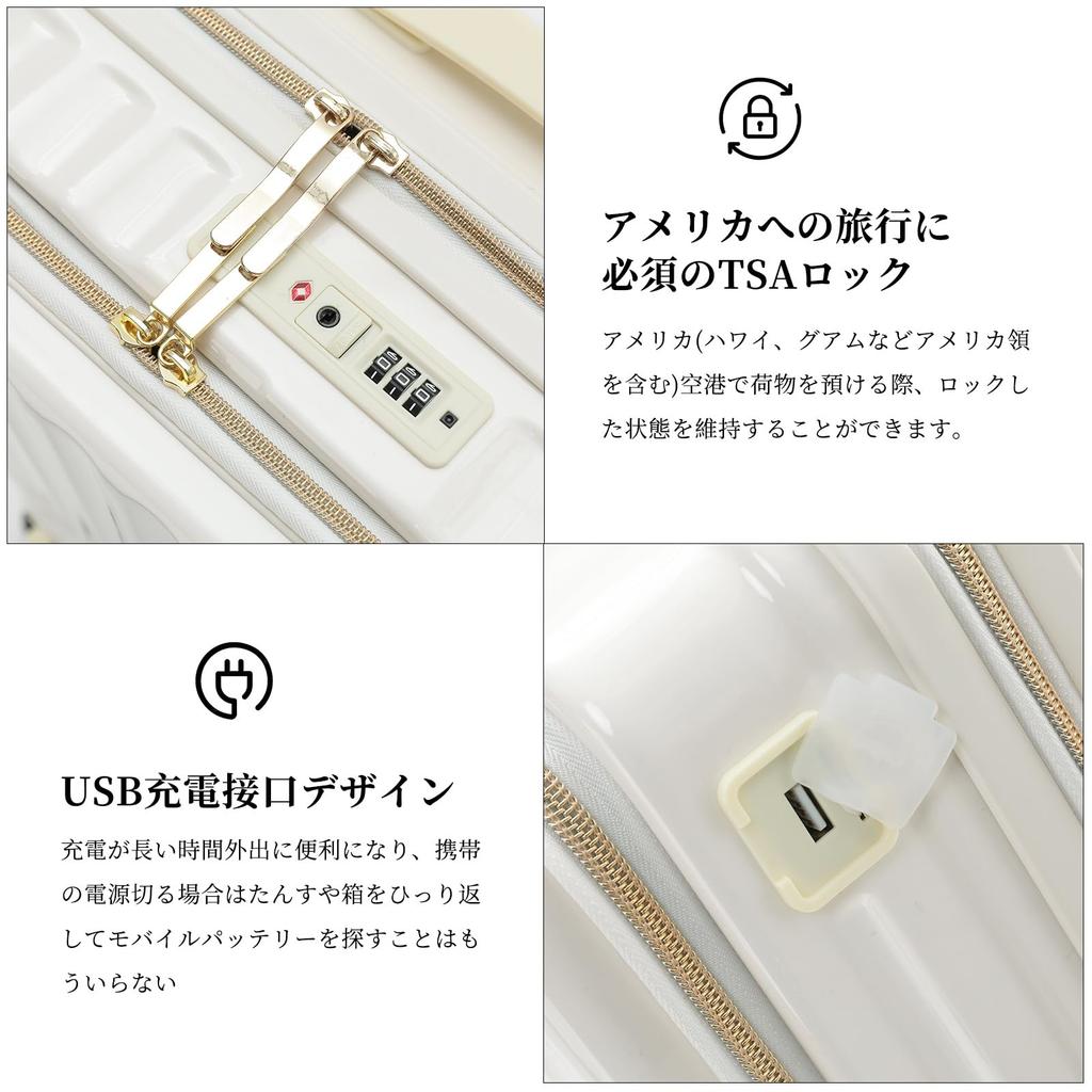 [GGQAAA] Lightweight Suitcase with Top-Opening Function, Beautiful Colors, Convenient Carry-On for Women (White, Small Size/1-3 Nights/37L)