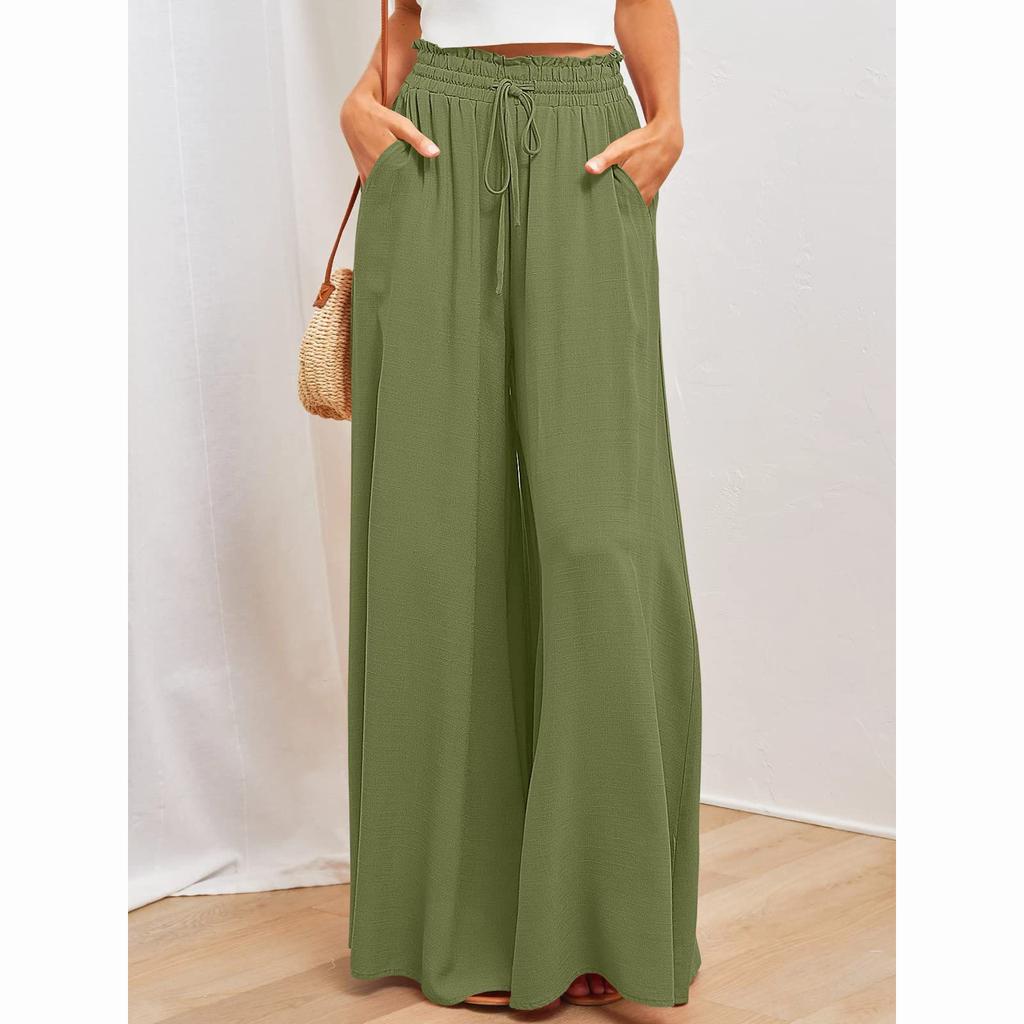 Summer Women's Wide Leg Pants with Elastic Waistband Casual Loose Fashion Trousers