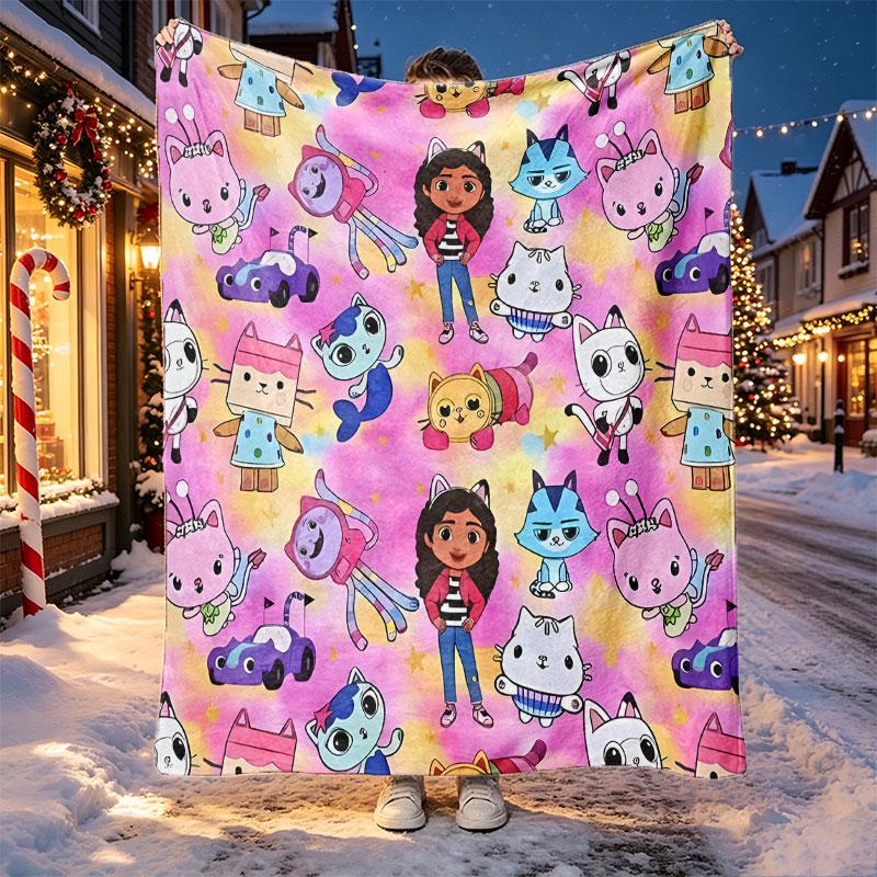 Gabby's Dollhouse Pattern Blanket for Home Decoration, Bed, Sofa, Car Travel, Camping, Suitable for All Seasons, Birthday Christmas Gift