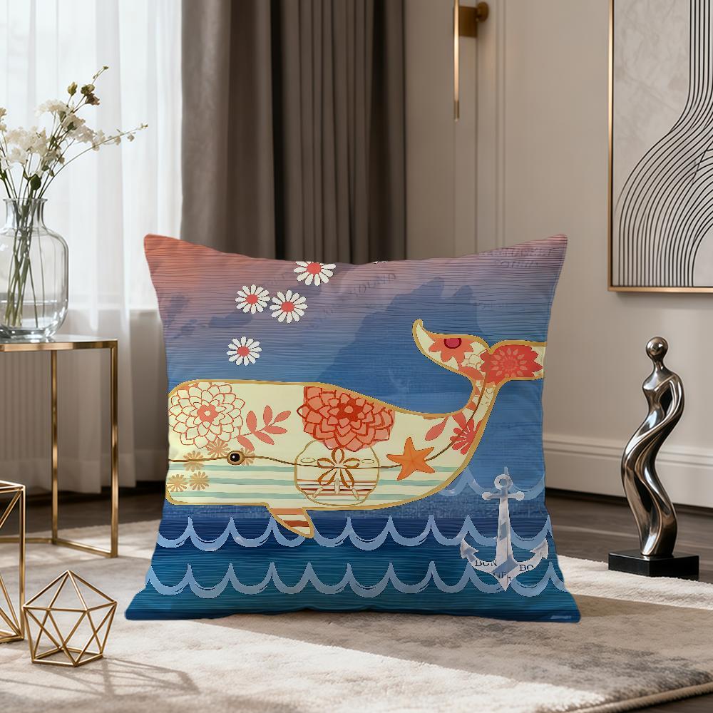 vintage fashion marine life starfish whale seahorse soft Comfort Pillowcase Sofa nap Living Room party Home Decor Pillowcover