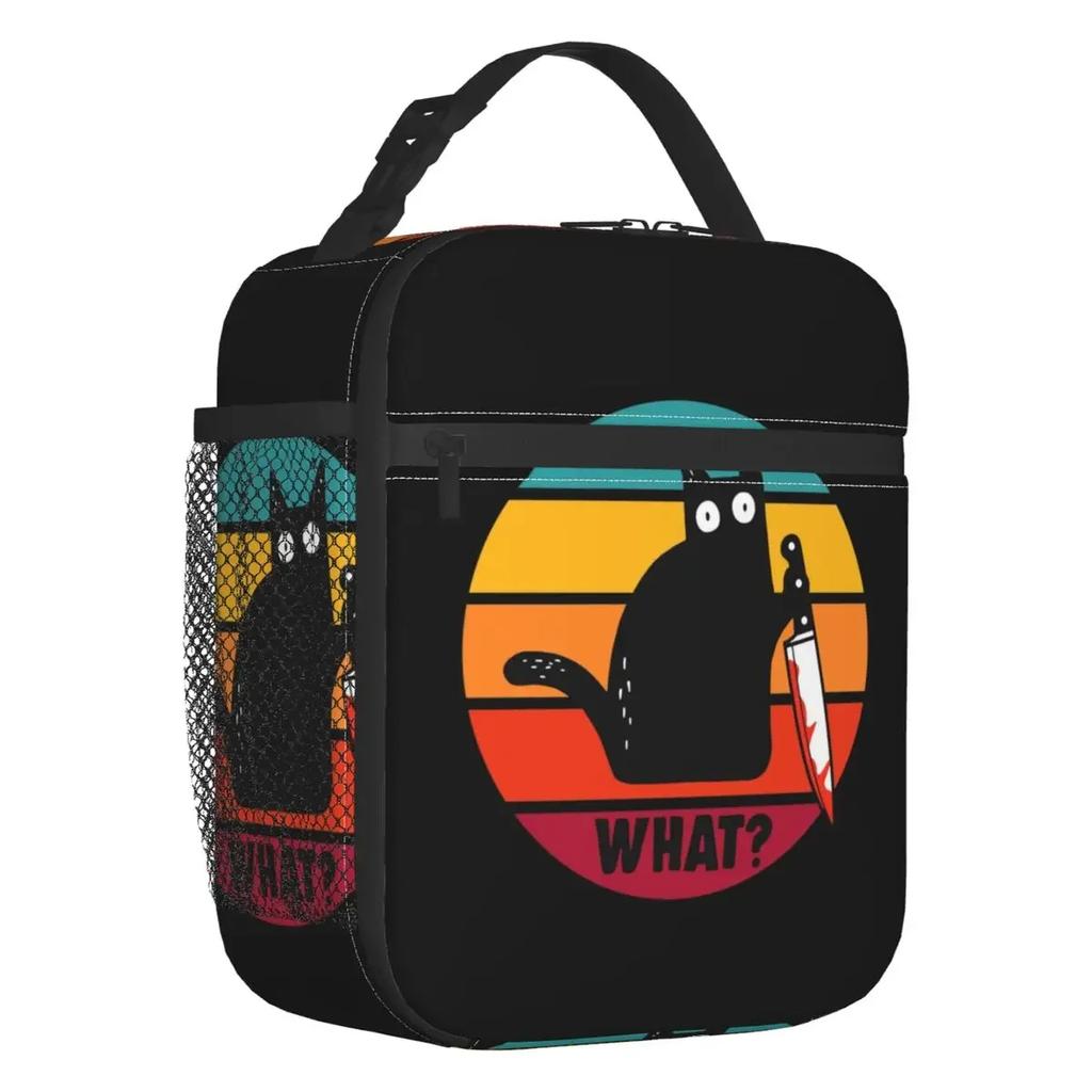 Black Cat Insulated Lunch Bag for Women Leakproof Autumn Pumpkin Coffee Thermal Cooler Lunch Box Office Work School