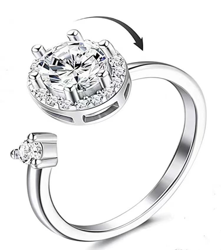 Универсальное вращающееся кольцо с цирконом с серебряным покрытием – Снимает тревогу и стресс