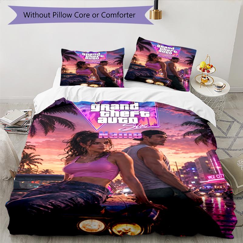 3Pcs Custom Name Gta Bedding Set Duvet Cover Closure Includes 1Duvet Cover 2Pillowcases Soft And Comfortable For All Seasons
