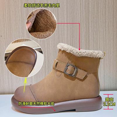 Ретро зимние ботинки женские зимние новые женские на низком каблуке короткие ботинки флис теплые женские ботинки повседневные универсальные ботинки
