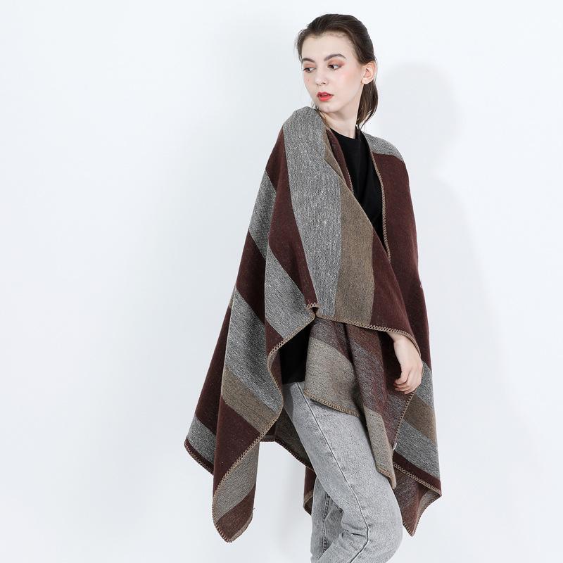 Women’s Color Block Cashmere Feel Shawl Wrap Open Front Casual Warm Poncho Cape Oversized Sweaters Soft Cardigan Versatile Shawls for Fall Winter