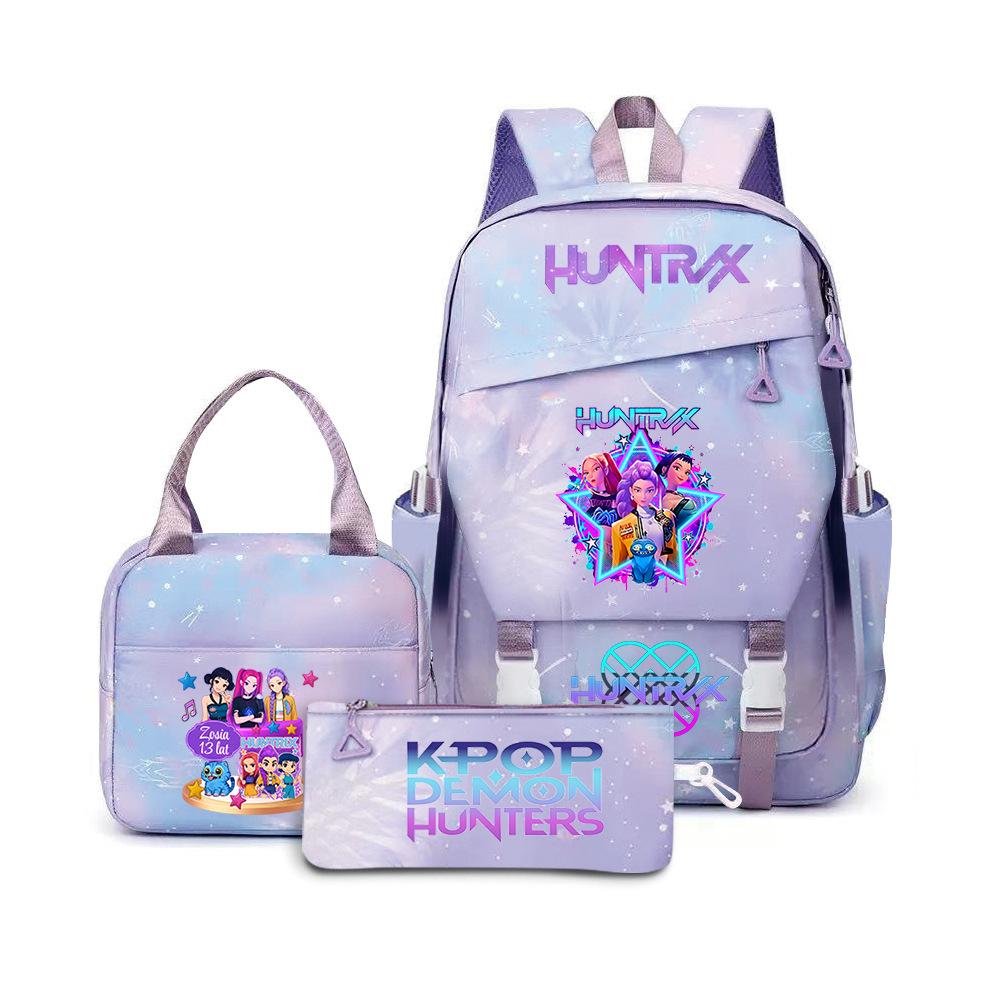 K-Pop Demon Hunter Girl Group Backpack Demon Boy Group Cartoon Anime Lunch Bag Pencil Case Three-Piece Set