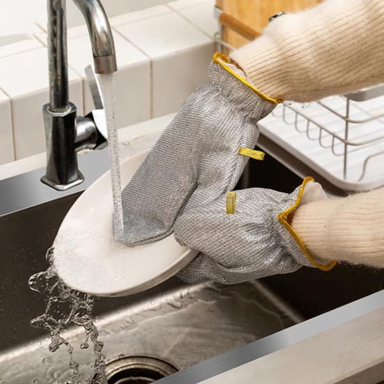 1Pc Dishwashing Glove Steel Scratch Free Waterproof Hanging Loop Heat Insulation Steel Wool Bamboo Fiber Kitchen Pot Pan Bowl Scrubber Washing Glove