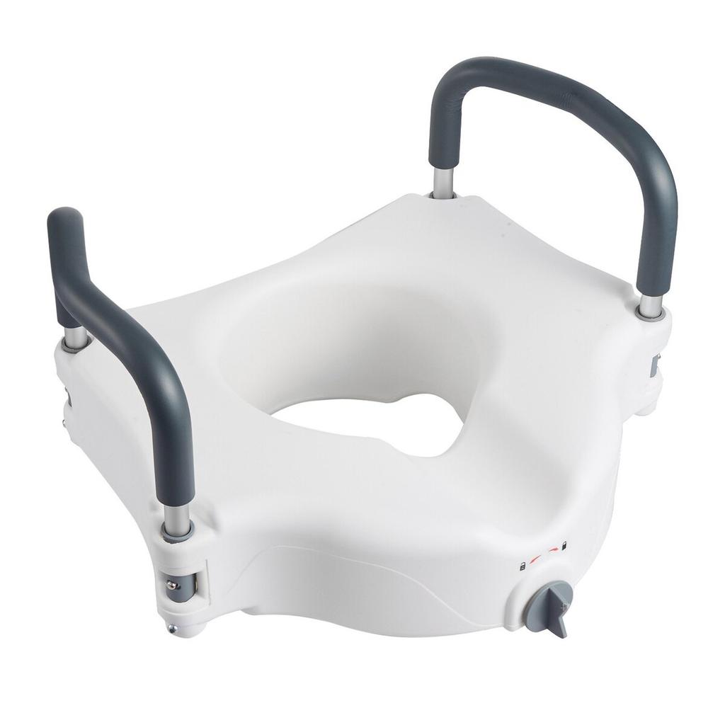 Raised Toilet Seat with Arms, 136.1 kg Load Capacity, 127 mm Lift Height, Widened Commode Elevated Toilet Seat Riser with Padded Handles for Seniors,