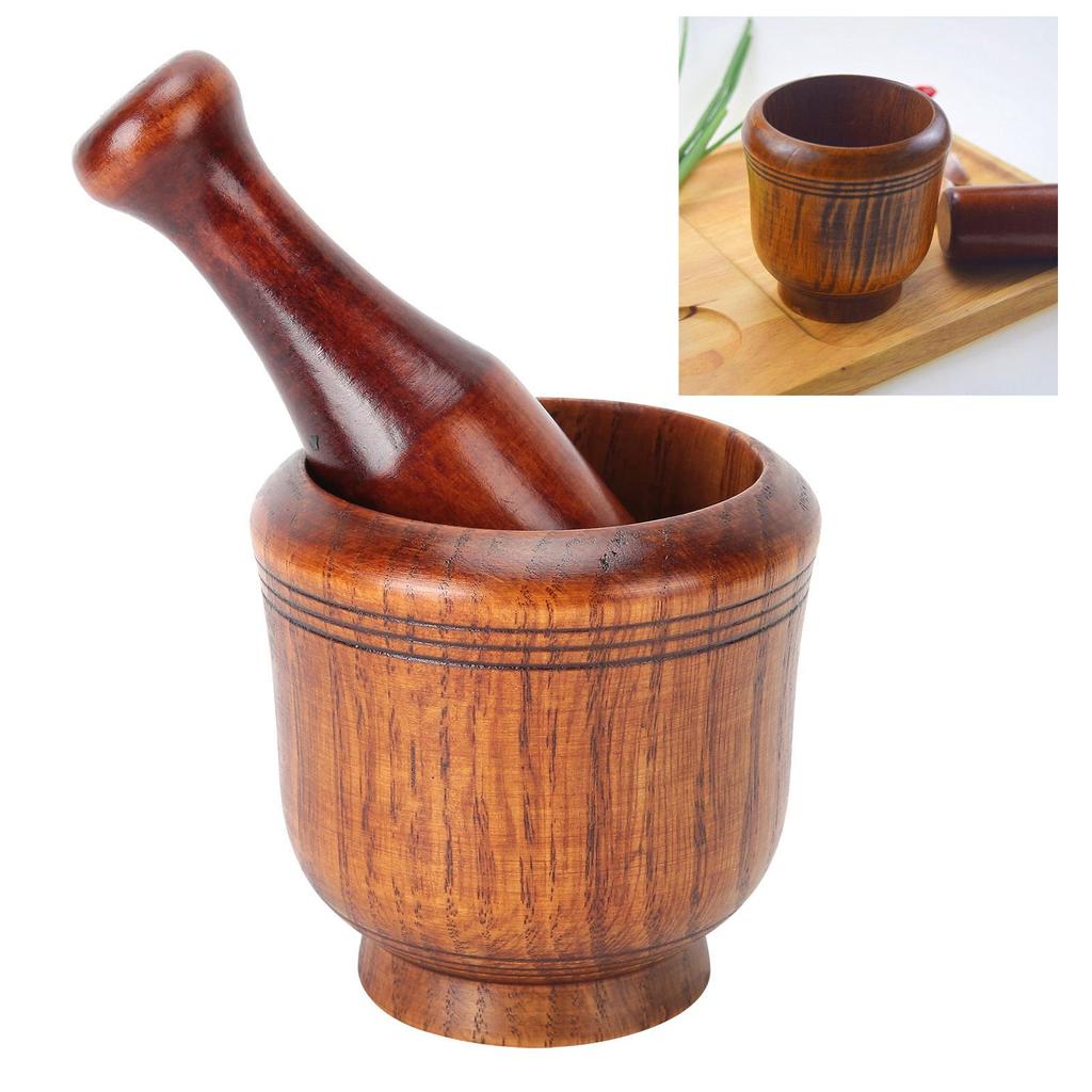 Wooden Grinding Bowl Household Kitchen Manual Garlic Ginger Spices Grinder Mortar Pestle Set KTY