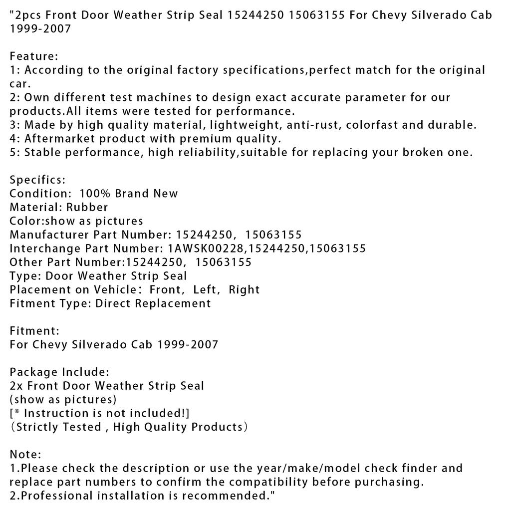 2 шт. Уплотнитель погоды передней двери 15244250 15063155 для кабины Chevy Silverado