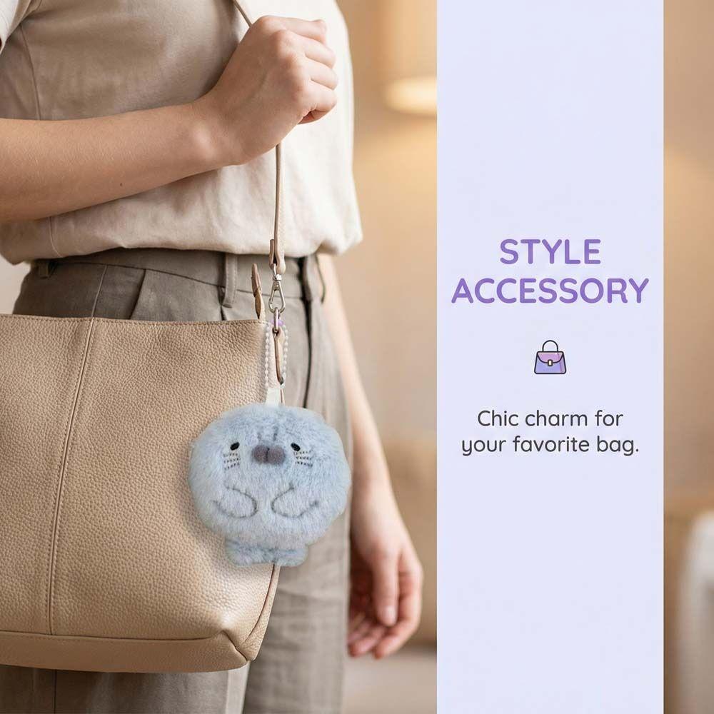 Metal Ring Seal Doll Pendant Fluffy Soft Seal Plush Key Ring Seal Plush Keychain Women Girls