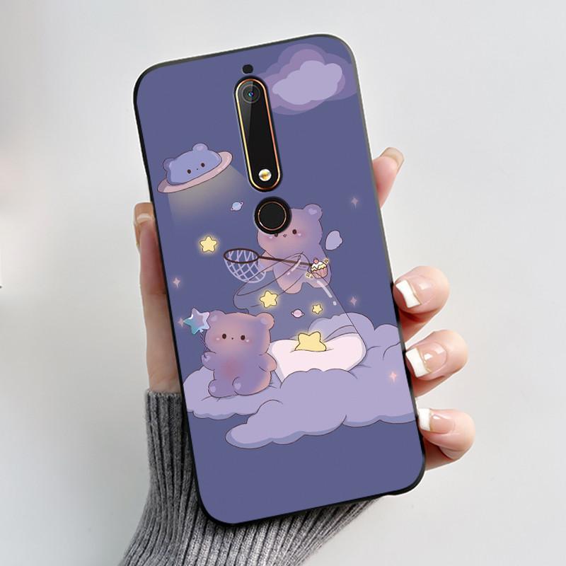 Cute Case For Nokia 6.1/Nokia 6.1 Plus/Nokia X6/Nokia6 Capa Printing Shell Protective Cover Soft Silicone Cartoon Black Casing