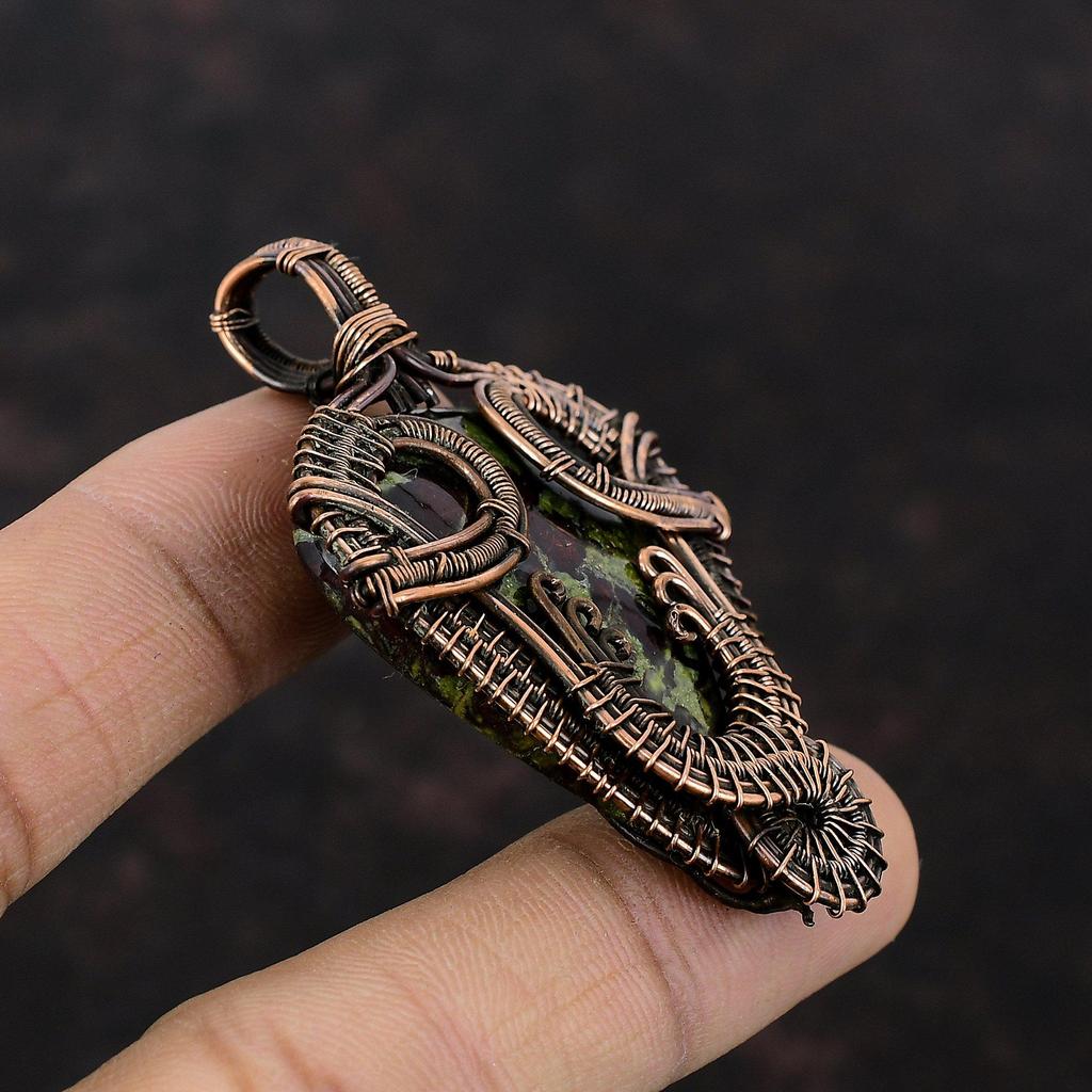 Dragon Bloodstone Pendant Copper Wire Wrapped Gemstone Pendant Copper Design Jewelry Handmade Boho Style Pendant Wire Wrap Jewelry For Gift