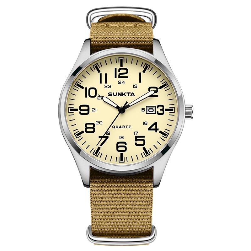 Sunkta Fashion Luminous Men Watches Casual Military Nylon Strap Waterproof Arabic Numerals Men Quartz Watch