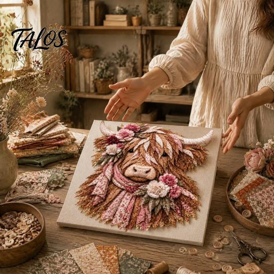 Уникальный набор для творчества для взрослых Корова Хайленд 3D Слоеный Тканевый Арт DIY Взрослые, Подходит для Новичков Коллаж Материалы Шитье Лоскутное Одеяло Поделки Набор, Ручная Работа