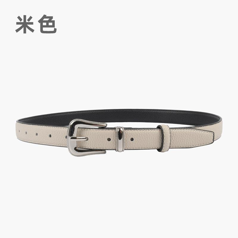 The First Layer Of Cowhide Lychee Pattern Leather Women'S Belt Belt With Jeans Casual Pants Width 2.3Cm Pin Buckle Summer