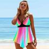 Women's Double Shoulder Strap Bikini Suit Swimsuit Top Tankini Swimsuit Strip Print Swimsuit