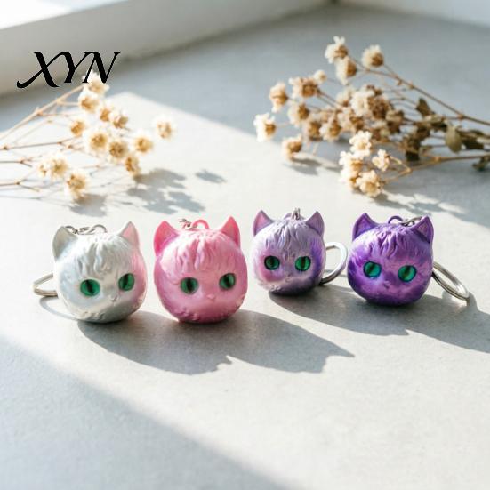 Игривая Кошка Декорация для Сумки, Брелок-Ключница с 3D-Печатью Головы, Милый Кавайный Котёнок-Шарм с Перламутровым Покрытием и Ярким Фигурным Украшением Зеленые Глаза, Легкий