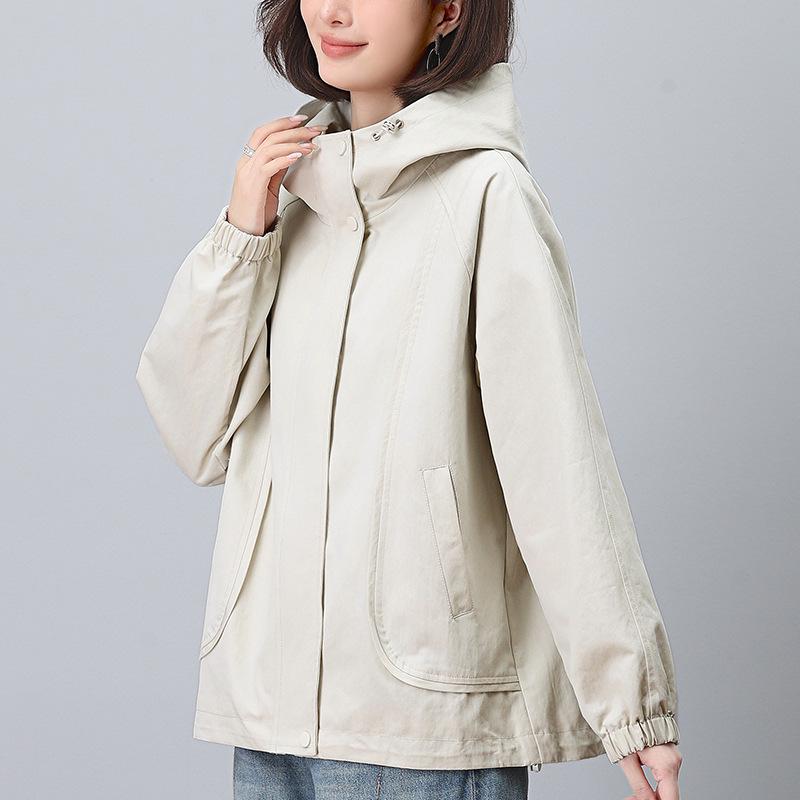 Женская куртка с капюшоном на весну и осень 2024 года: Модный, Повседневный, Свободный крой для среднего и пожилого возраста