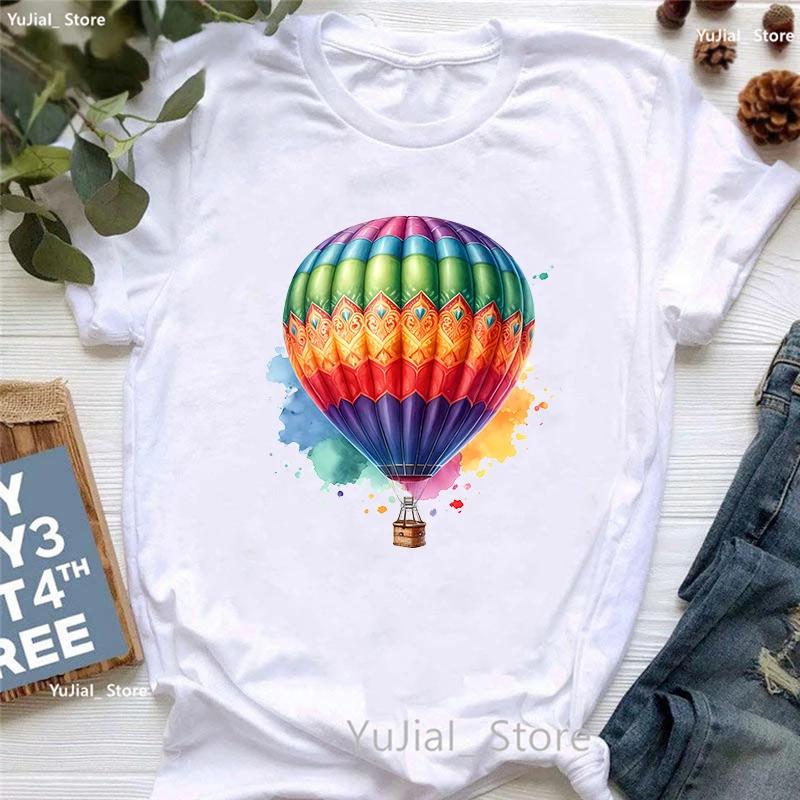 Colorful Hot Air Ballons Printed T Shirt Girls Rainbow Fashion Tshirt Unisex Clothes 2024 Summer Short Sleeve Tshirt Female
