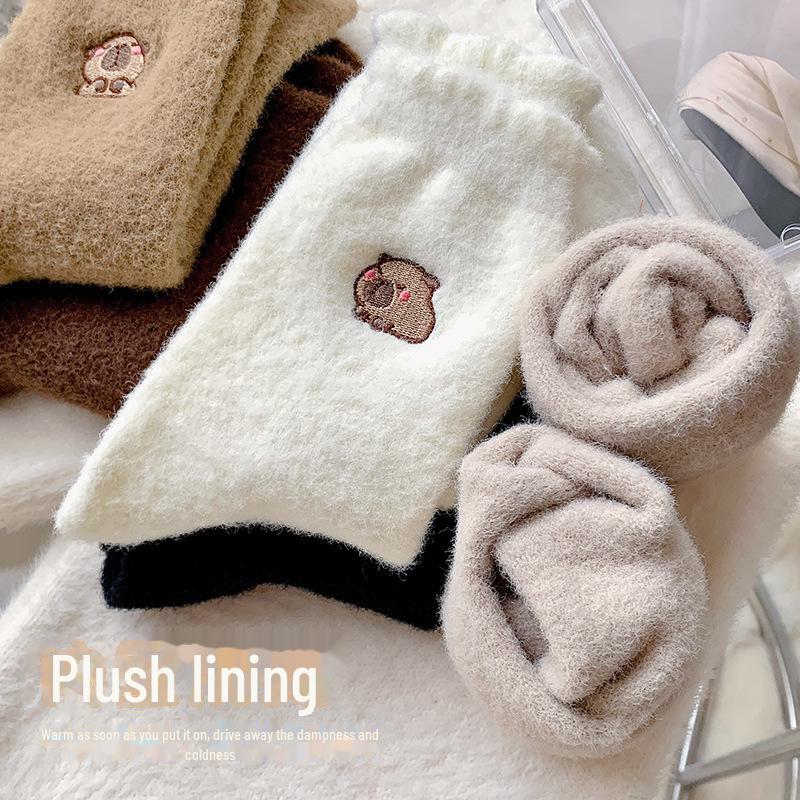 Женские носки для сна из норкового бархата Capybara — толстые, теплые и симпатичные носки-тапочки для зимы.