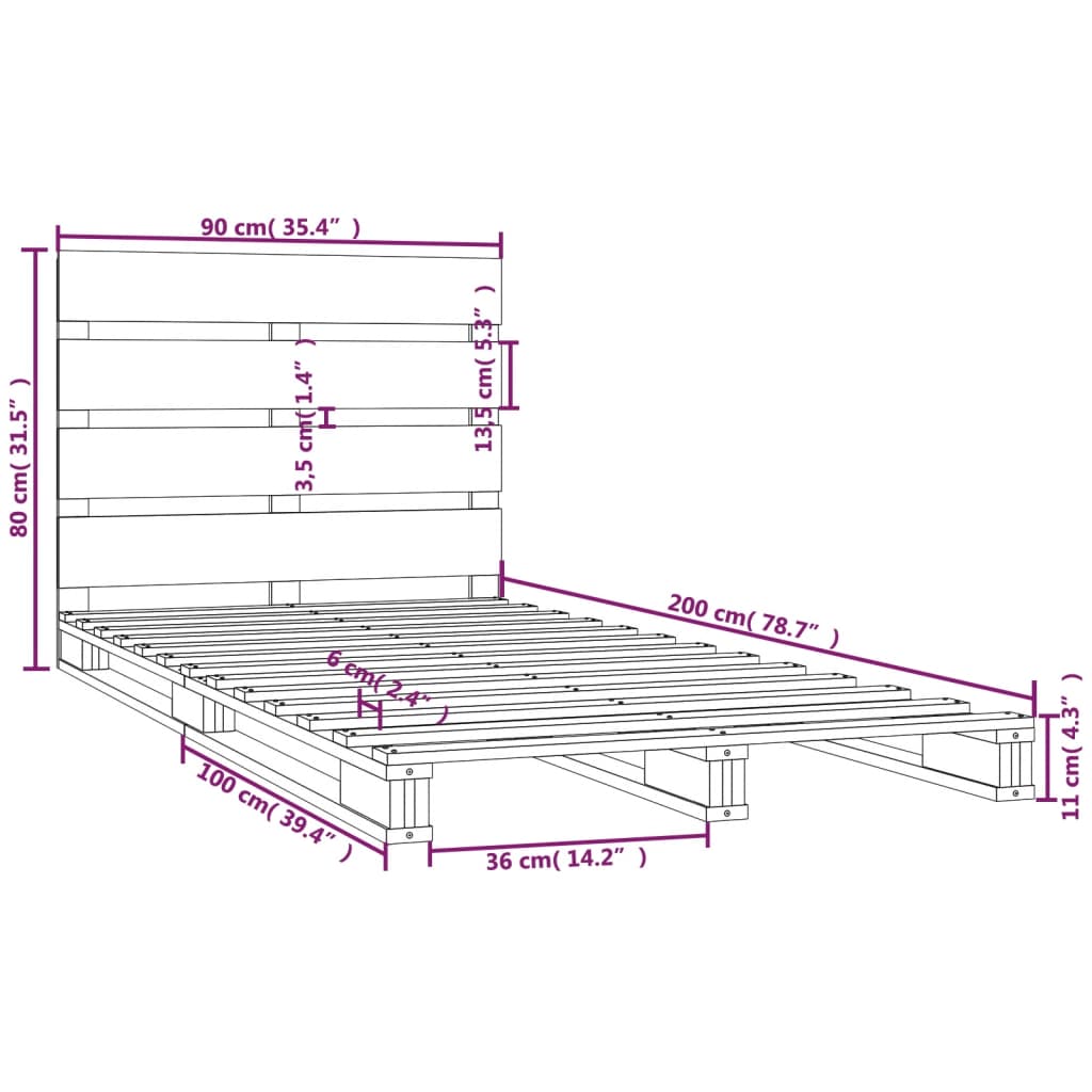Solid Wood Bed Frame without Mattress 90x200 cm Pine Wood