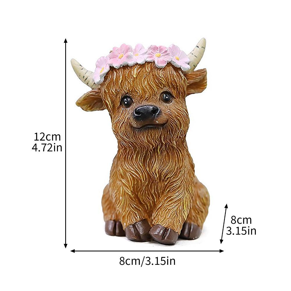 Resin Floral Crown Cattle Resin Tabletop Figurine Farmhouse Living Room Shelf Display Ornament