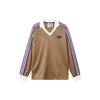 Originals Trefoil Stripe Logo Print V-Neck Long Sleeve T-Shirt Men Tops Brown IB3438