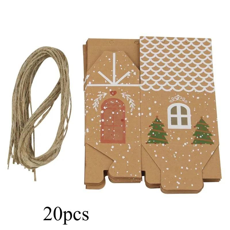 11/11/11pcs Christmas Candy Box Party Supplies Christmas Decoration House Shape Cookies Pouch Kraft Paper Gifts Packaging Box
