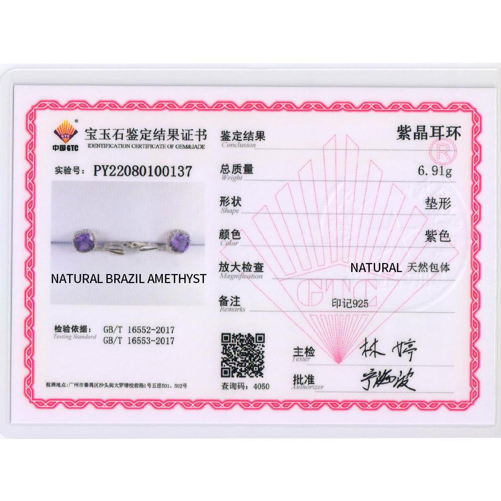 Серьги с аметистом в оправе, простой дизайн, огранка «бриолет», драгоценные камни, ювелирные изделия, комплект ювелирных изделий из серебра 925 пробы, ожерелье, серьги для женщин, подарки