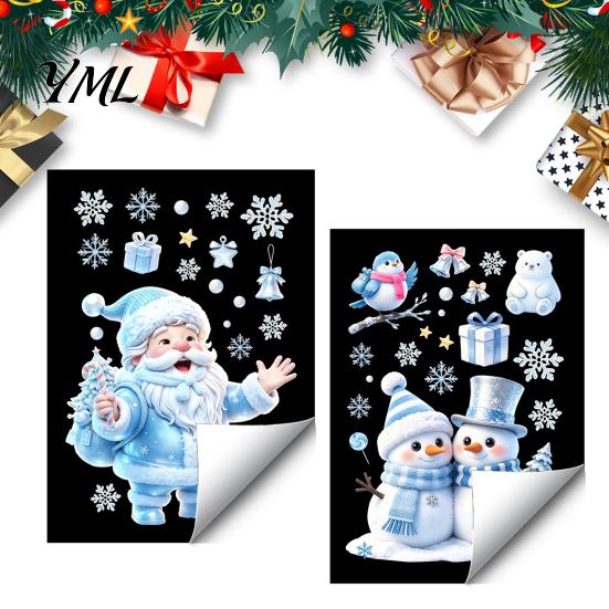 Christmas Window Clings Snowflakes Santa Static Sticker, Waterproof PVC Claus Art Decal, Decorative Removable Cling for Holiday Party And Shop