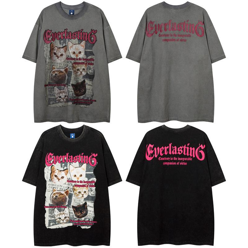 Модный летний новый американский стиль, тренд ретро, винтажный, с буквенным принтом, с короткими рукавами, мужские и женские хип-хоп