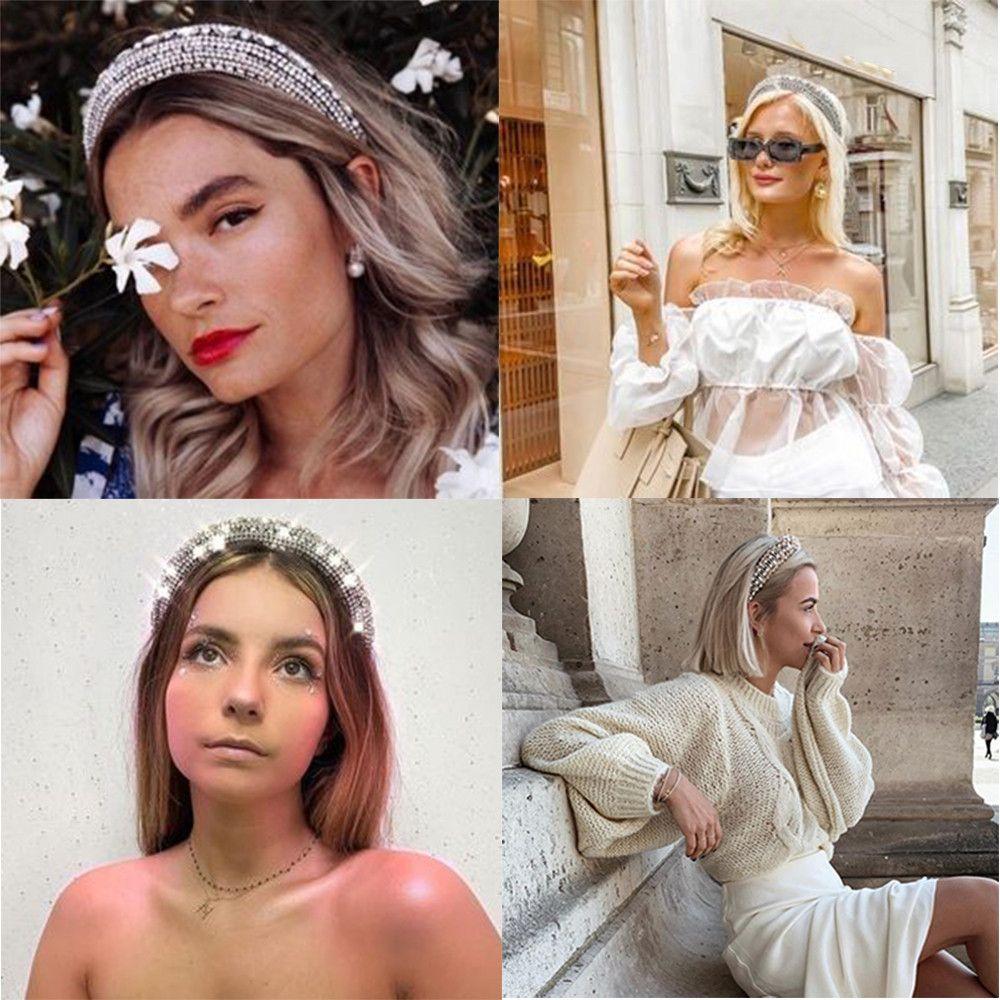 Handmade Hair Hoop Headband Rhinestone Pearl Haiband Wedding Headdress Full Crystal Baroque Tiara