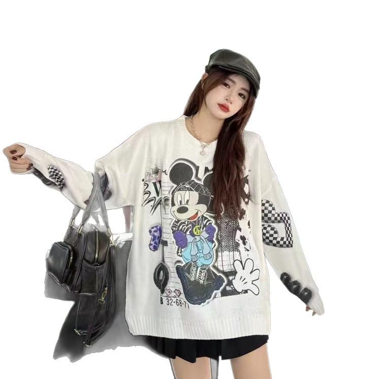 2025 Autumn Chic Women's Loose-Fit Rhinestone Cartoon Sweater