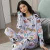 Women's Cartoon Long Sleeve Pajamas - Cute & Comfy Korean Style for Spring & Autumn - Plus Size Available