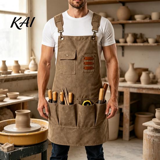 Comfortable Tool Apron Work with Pockets & Strap, Heavy Duty for Men Women Woodworking Gardening Mechanical Repair, Waterproof Utility