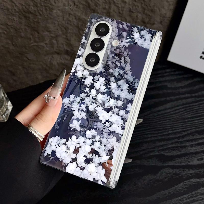 Магнитный чехол для телефона Samsung Galaxy Z Fold 7 6 Fold7 Fold6 Fold5 5G Дизайн 'Чернильный Цветок' Противоударная Жесткая Задняя Крышка