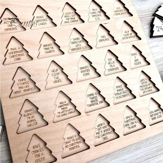 Деревянный рождественский адвент-календарь Акты доброты Адвент-календарь Рождественская елка 25-дневный обратный отсчет календарь для детей Взрослые Доброта Испытания