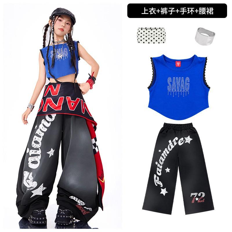 Girls Jazz Dance Outfit Hip Hop Streetwear Short Sleeve Set With Accessories Kids Performance Catwalk