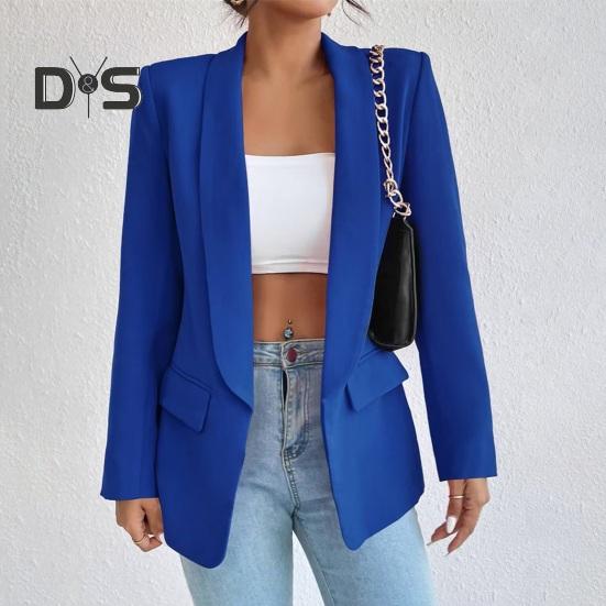 Женский костюм, пальто с лацканами, длинный рукав, открытая передняя расстегнутая планка, пиджак, однотонная свободная деловая верхняя одежда