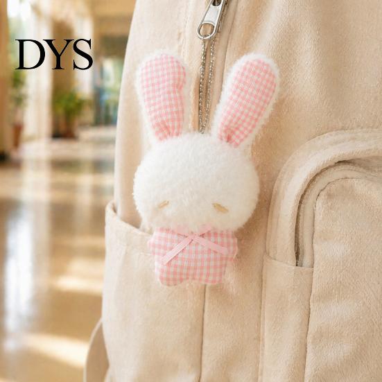 Plaid Ear Bunny Charm Ribbon Bow Rabbit Plush Pendant for Backpacks, Stuffed Bag Charm, Soft Animal Keychain Decoration Decorative Accessory